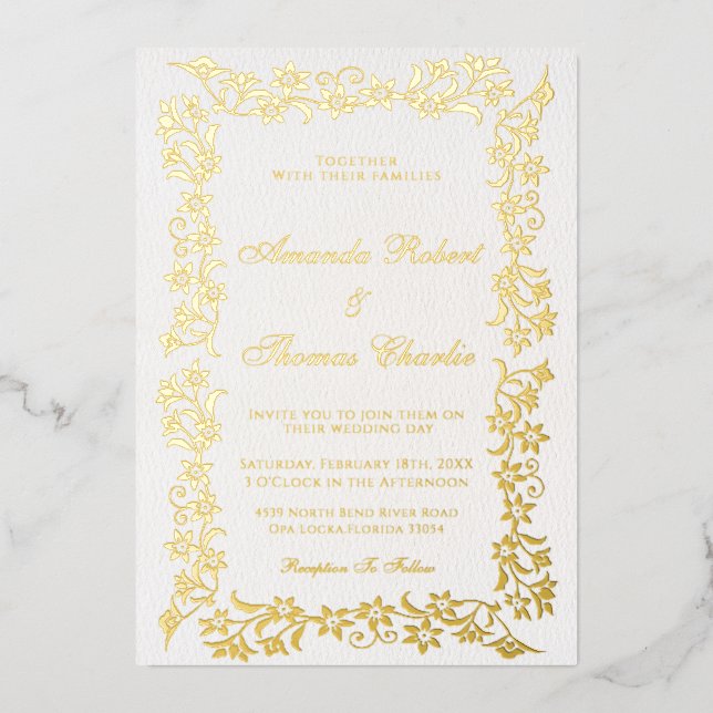Elegante Invitación a la Boda de Oro (Anverso)