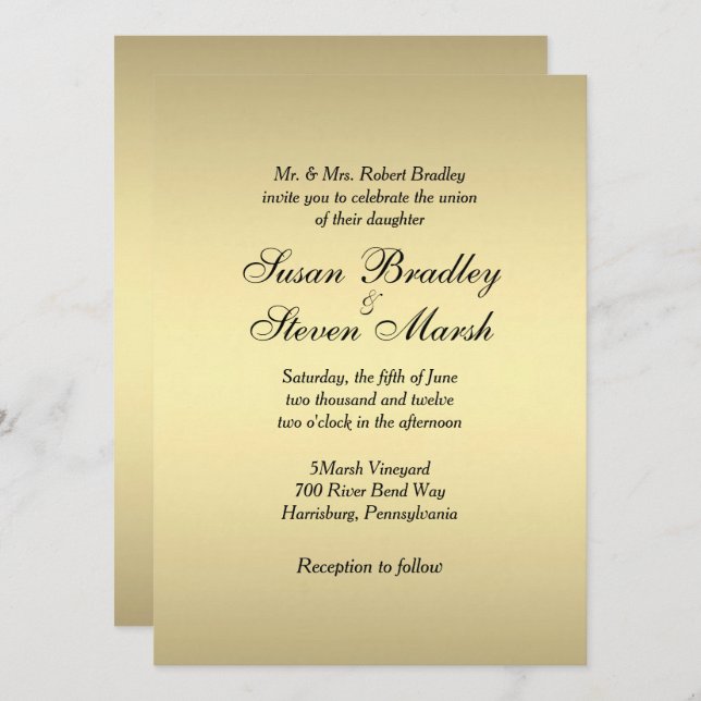 Elegante Invitación a la Boda de Oro (Anverso / Reverso)