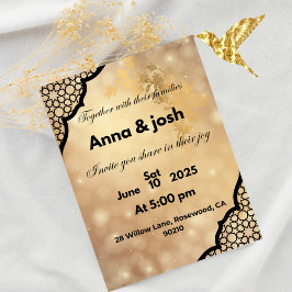 Elegante invitación a la boda de oro, Anna et josh