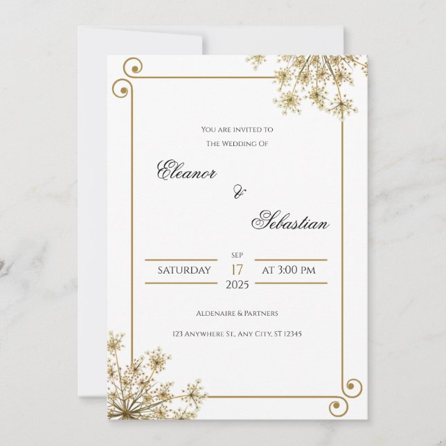 Elegante invitación a la Boda de Oro con acento fl (Anverso)