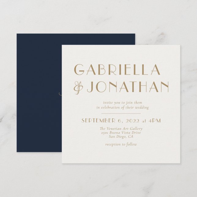 Elegante invitación a la Boda de Oro con Crema Azu (Anverso / Reverso)