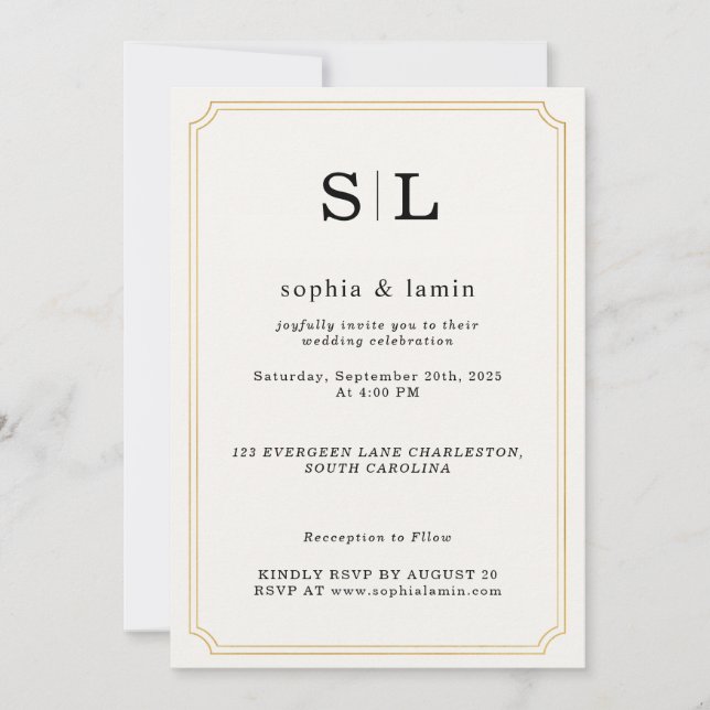 Elegante invitación a la Boda de Oro con Monograma (Anverso)