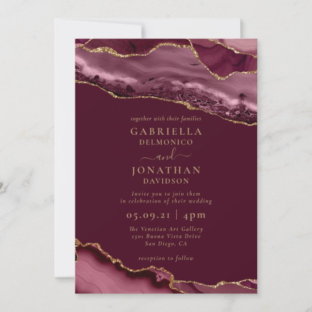 Elegante invitación a la boda de oro de Borgoña (Anverso)