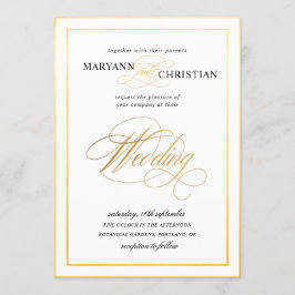 elegante invitación a la boda de oro de caligrafía