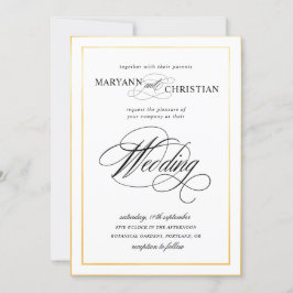 elegante invitación a la boda de oro de caligrafía