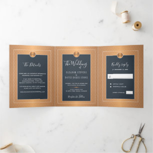 Elegante invitación a la boda de oro de cobre de l