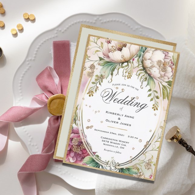 Elegante Invitación a la Boda de Oro Floral de Rub (Subido por el creador)