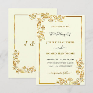 Elegante invitación a la Boda de Oro hojas de oro