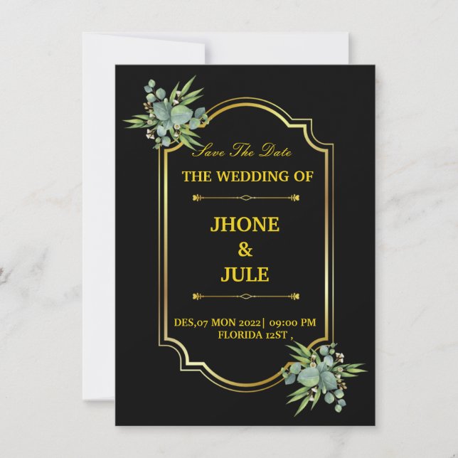 Elegante invitación a la Boda de Oro Negra (Anverso)