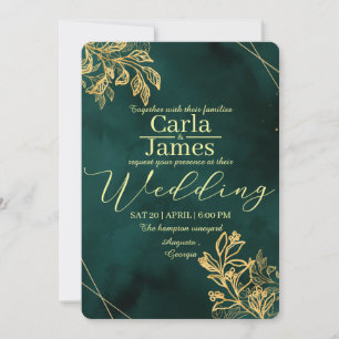 elegante invitación a la boda de oro verde esmeral