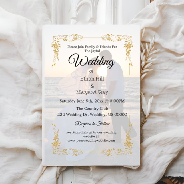 Elegante Invitación a la boda de oro y blanco con  (Subido por el creador)