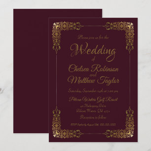Elegante invitación a la Boda de Oro y Borgoña