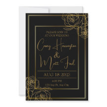 Elegante invitación a la boda de oro y negro
