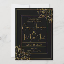 Elegante invitación a la boda de oro y negro