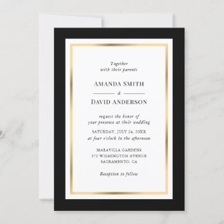 Elegante invitación a la boda de oro y negro