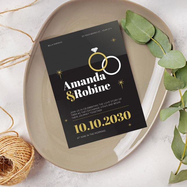 Elegante invitación a la boda de oro y negro (Subido por el creador)