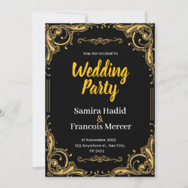 Elegante invitación a la boda de oro y negro