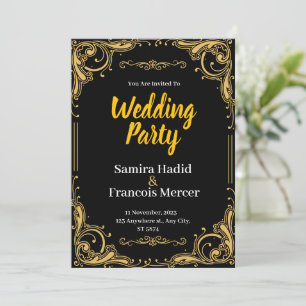 Elegante invitación a la boda de oro y negro