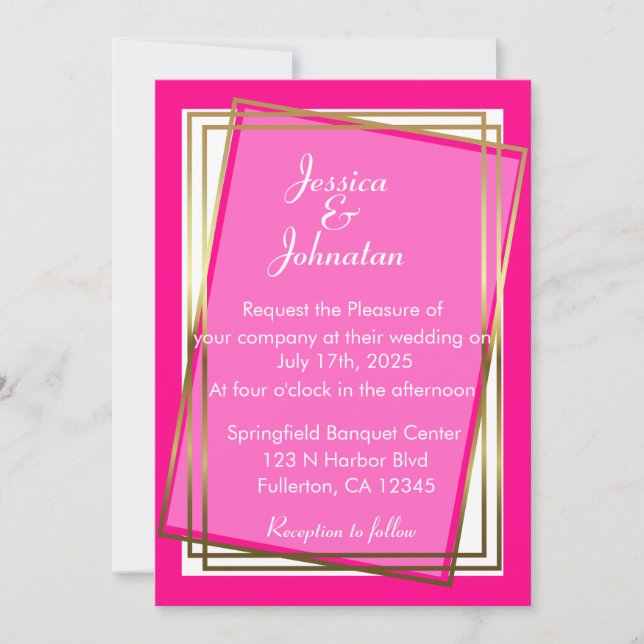 Elegante invitación a la boda de oro y rosado (Anverso)
