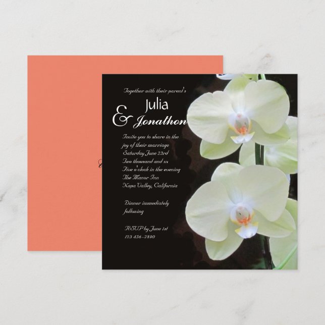 Elegante invitación a la boda de orquídeas blancas (Anverso / Reverso)