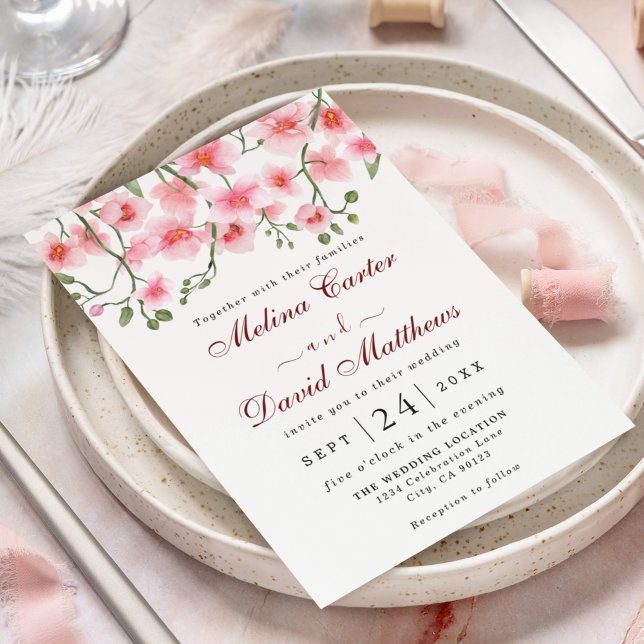 Elegante invitación a la boda de orquídeas rosadas (Subido por el creador)