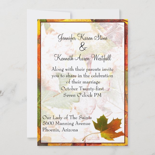 Elegante invitación a la boda de otoño (Anverso)