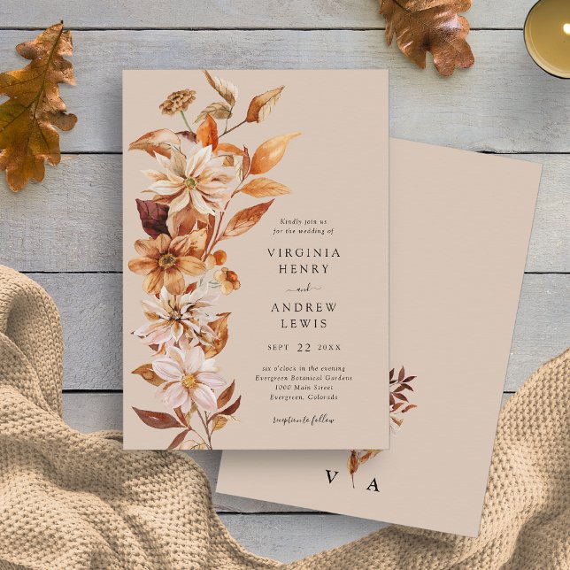 Elegante invitación a la boda de otoño rústica (Elegant Rustic Watercolor Fall Floral Wedding Invitation by Painted Paperie
)