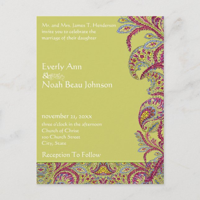 Elegante invitación a la boda de Paisley Vintage (Anverso)
