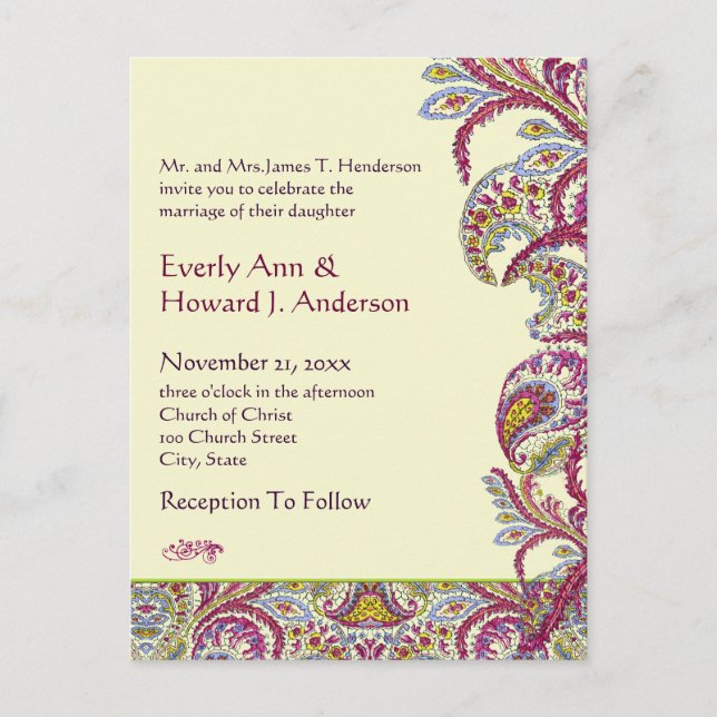Elegante invitación a la boda de Paisley Vintage (Anverso)