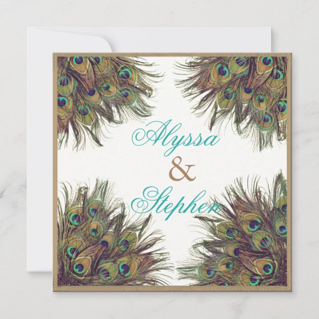 Elegante Invitación a la Boda de Pavo Real 2 (Anverso)