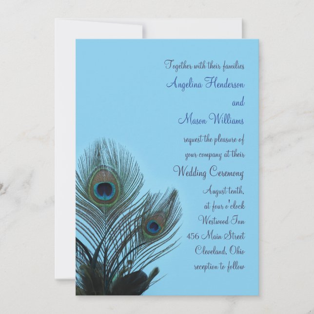 Elegante Invitación a la boda de pavo real (turque (Anverso)