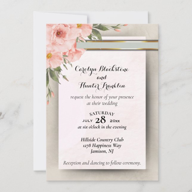 Elegante Invitación a la boda de Peach & Sage Gree (Anverso)