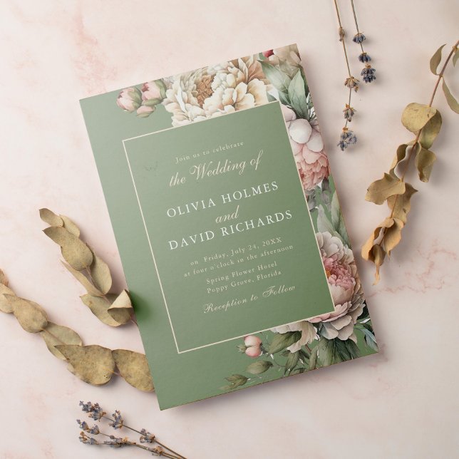Elegante Invitación a la Boda de Peones Sage Green (Subido por el creador)