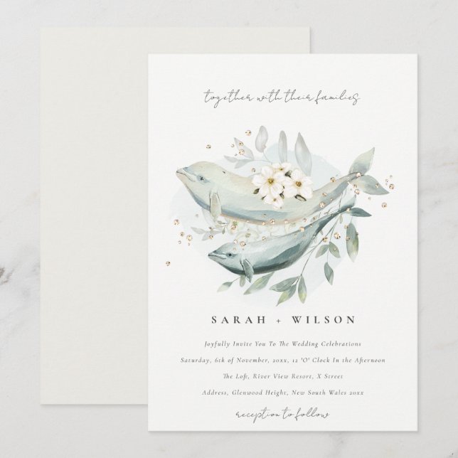 Elegante Invitación a la Boda de Pescado Subacuáti (Anverso / Reverso)