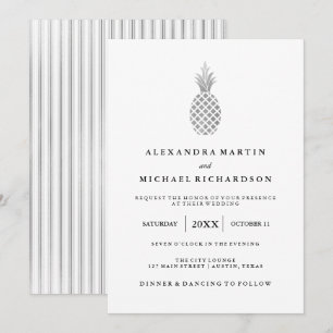 Elegante invitación a la boda de piña plateada