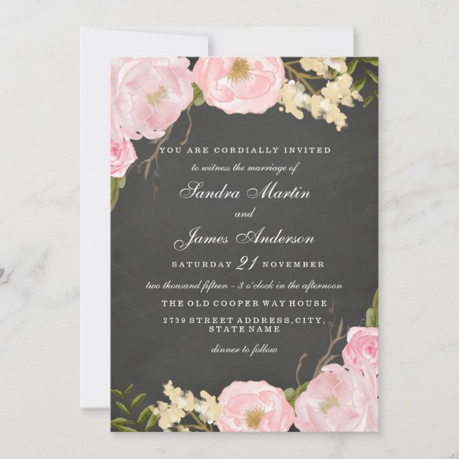 Elegante Invitación a la boda de pizarra floral (Anverso)
