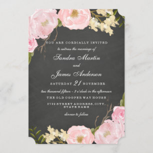 Elegante Invitación a la boda de pizarra floral