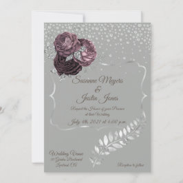 Elegante invitación a la boda de plata y malva