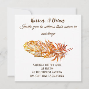 Elegante, Invitación a la Boda de Pluma Dorada