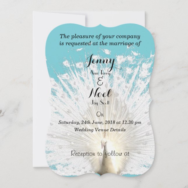 Elegante Invitación a la boda de plumas blancas de (Anverso)