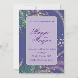 Elegante invitación a la boda de plumas púrpura