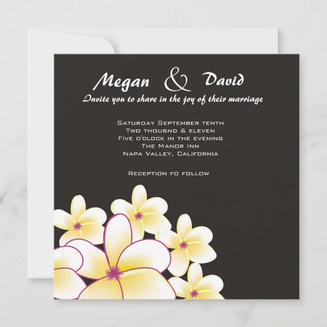 Elegante invitación a la boda de Plumeria Blanca (Anverso)