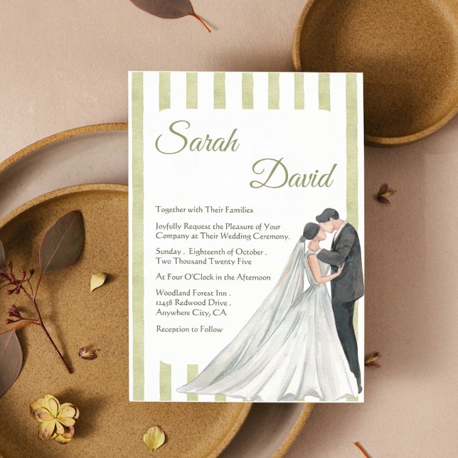 Elegante Invitación a la boda de rayas verdes con  (Subido por el creador)