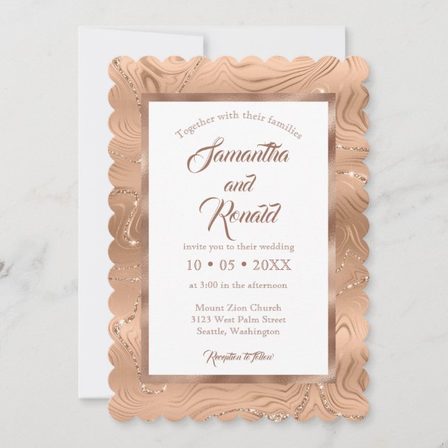 Elegante invitación a la boda de Relieve metalizad (Anverso)