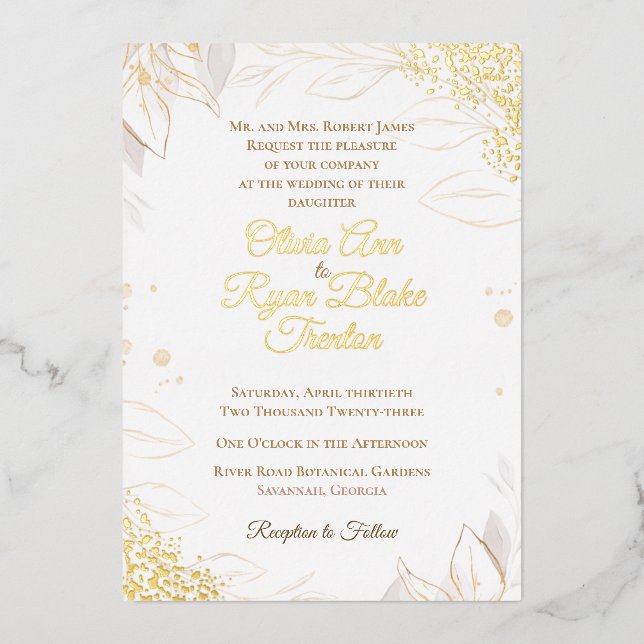 Elegante Invitación a la boda de Relieve metalizad (Anverso)