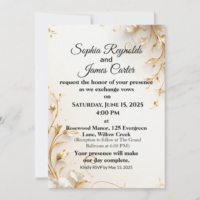 Elegante invitación a la boda de Relieve metalizad (Anverso)