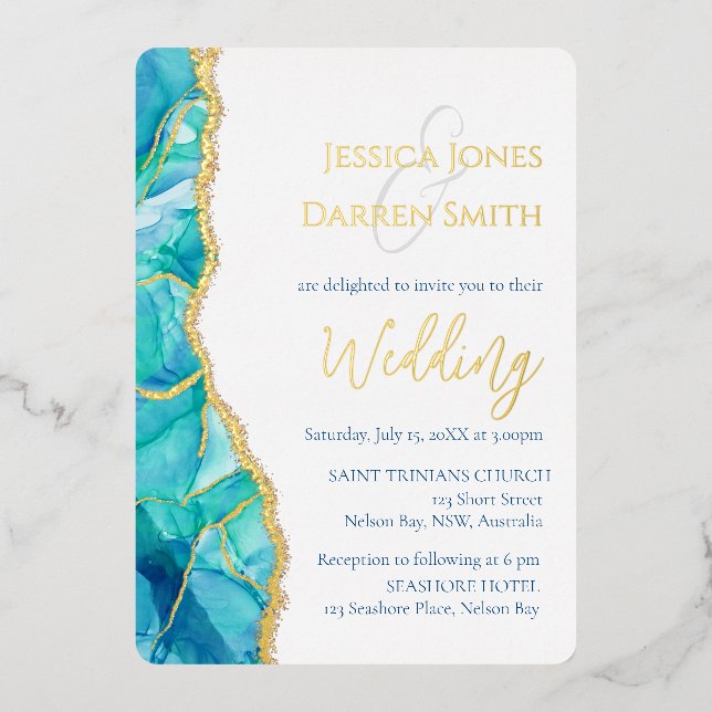 Elegante invitación a la boda de Relieve metalizad (Anverso)