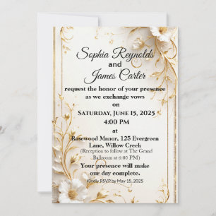 Elegante invitación a la boda de Relieve metalizad