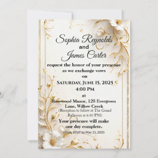 Elegante invitación a la boda de Relieve metalizad