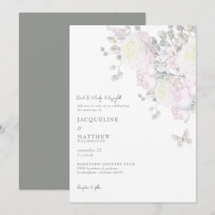 Elegante invitación a la boda de rosado y peony Sa